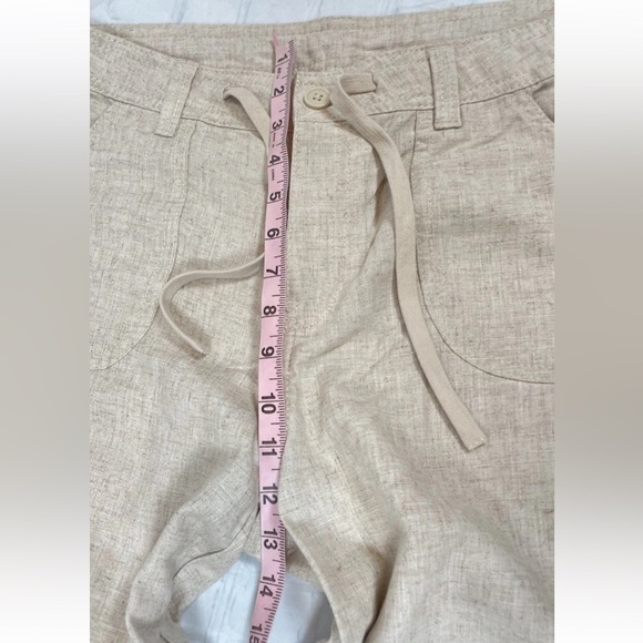 H&M Linen / Viscose Blend Straight Pants Tie Woman’s Size M Tan‎ Relaxed Coastal - Picture 9 of 16